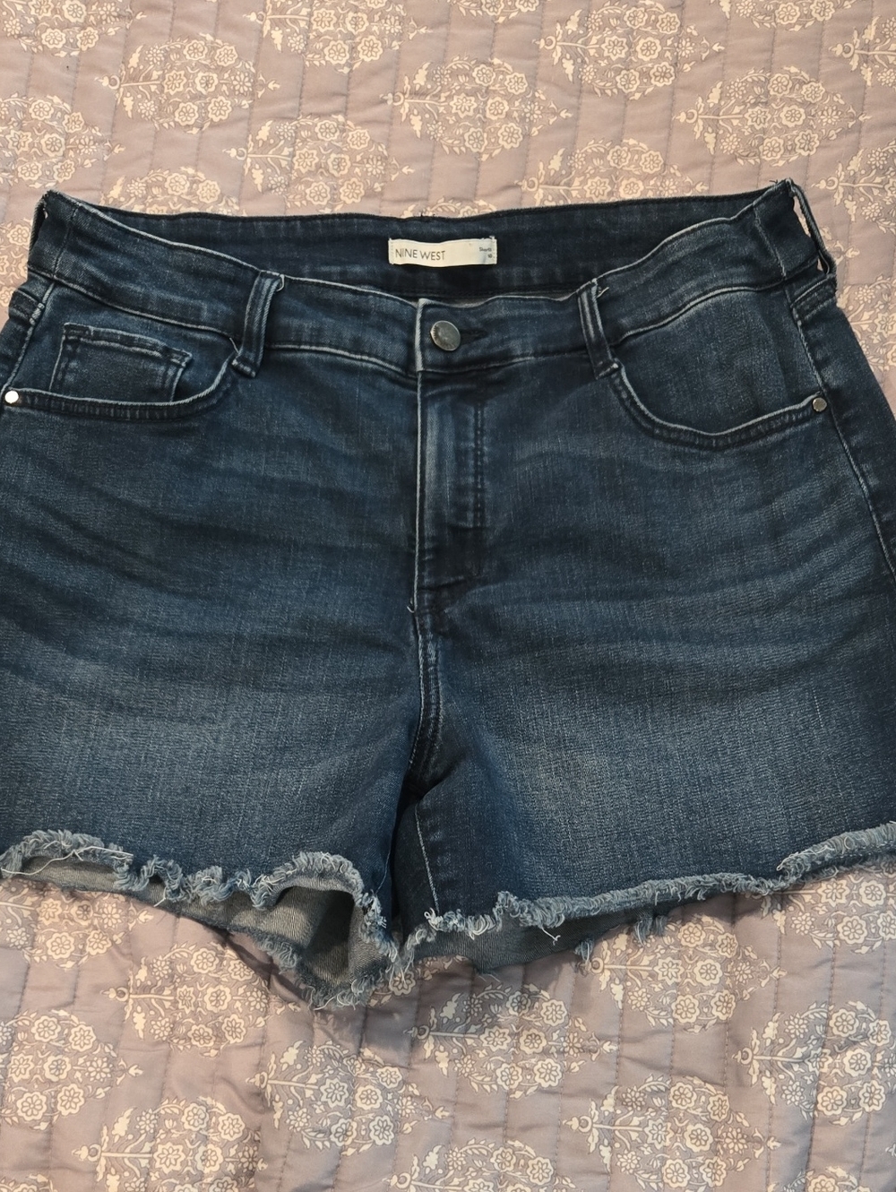 Nine West Indigo Frayed Hem Denim Shorts